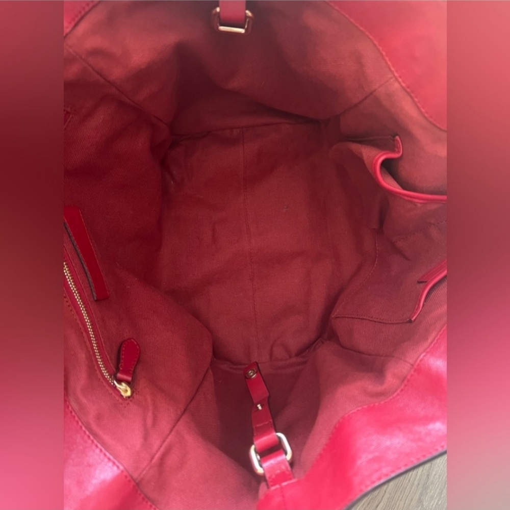 Burberry Red Leather Shoulder Bag with Check Trim - Picture 14 of 16